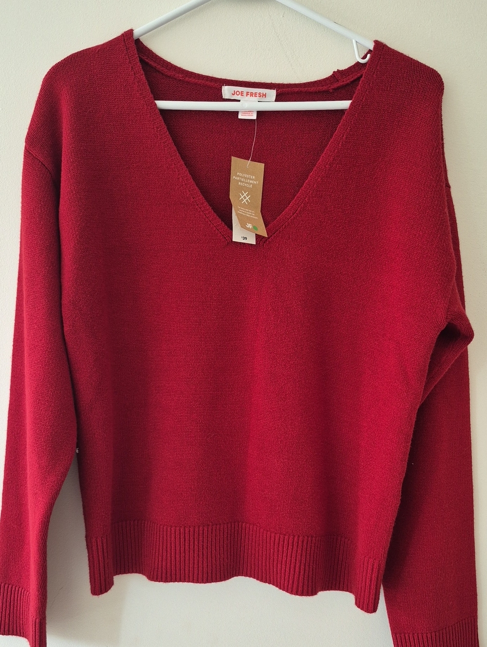 Joe Fresh Women’s V-Neck Sweater in Rich Red